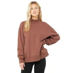alo Refresh Mock Neck Sweatshirt w Pockets in Chestnut Brown NWT XS